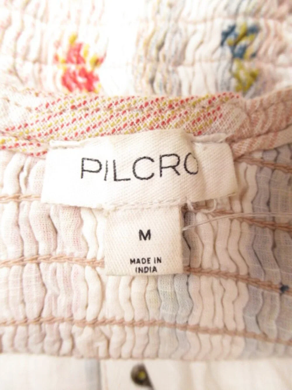 Anthropologie Pilcro Puff-Sleeve Peplum Blouse Neutral Motif Floral Cream M